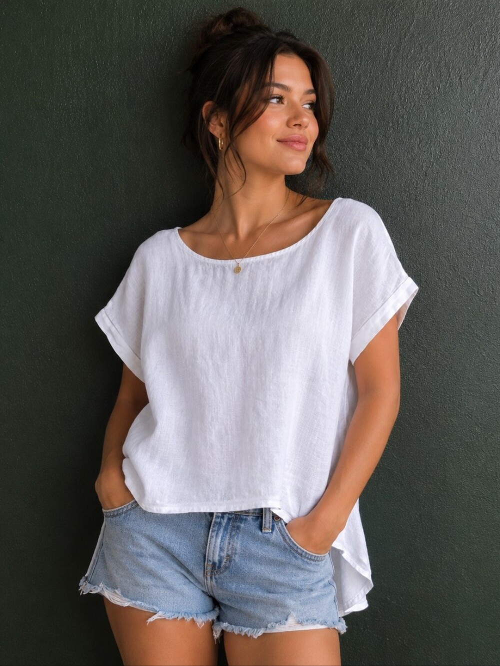 Relaxed White Linen Boatneck Blouse Made In Italy